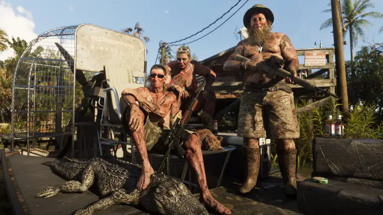 Swamp locals posing with an alligator in Grassrivers